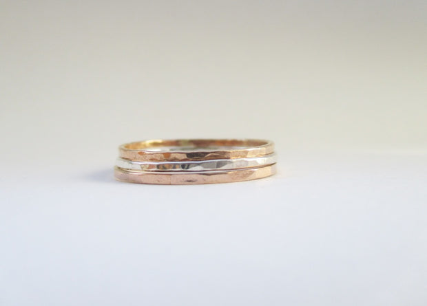 Rose Gold, Sterling Silver and Gold filled fine stacking ring 