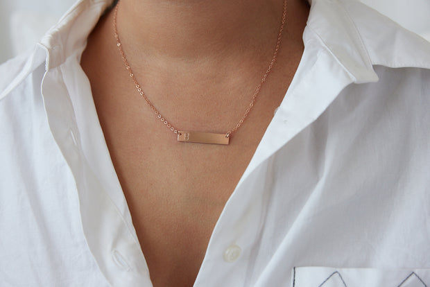 Stamped Initial Necklace - Bar