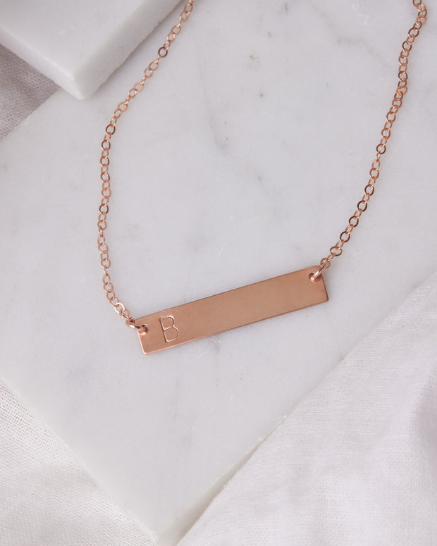 Stamped Initial Necklace - Bar