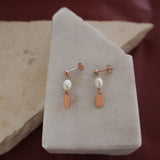 Rose Gold Pearl Disc Drop Earring