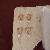 Rose Gold Pearl Small Hoops