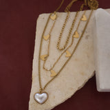 Layered Pearl and Solid Heart Necklace