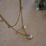 Layered Pearl and Solid Heart Necklace