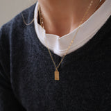 Stamped Initial Necklace - Rectangle