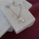 'B' Stamped Crystal Silver Bracelet