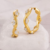 Wavy Marquise Stone Hoops