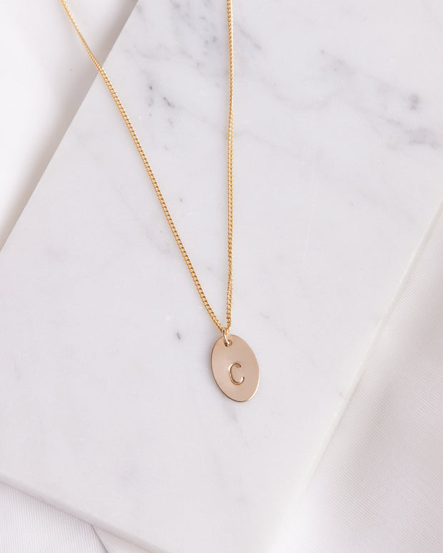 Stamped Initial Necklace - Oval