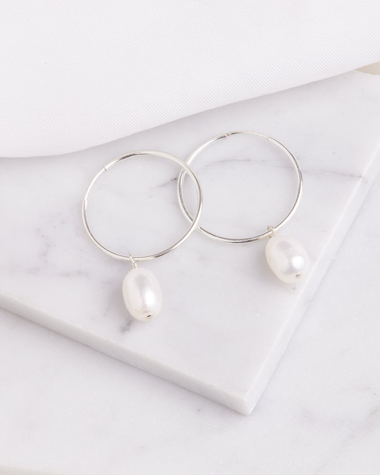 Medium Pearl Hoops