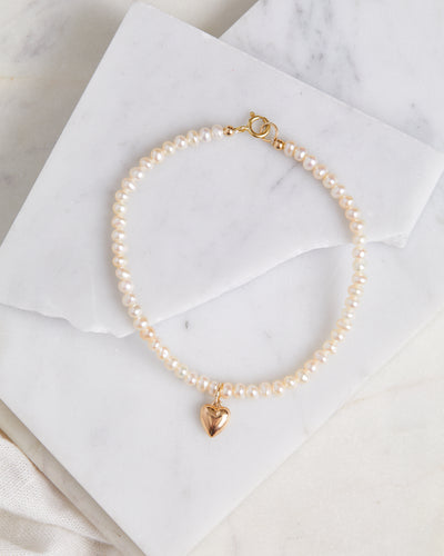 Freshwater Pearl & Heart Bracelet