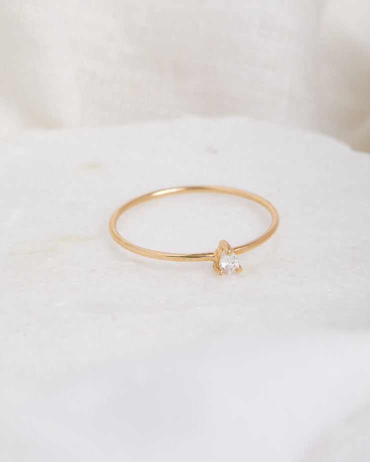 Solid Gold Pear Stone Ring