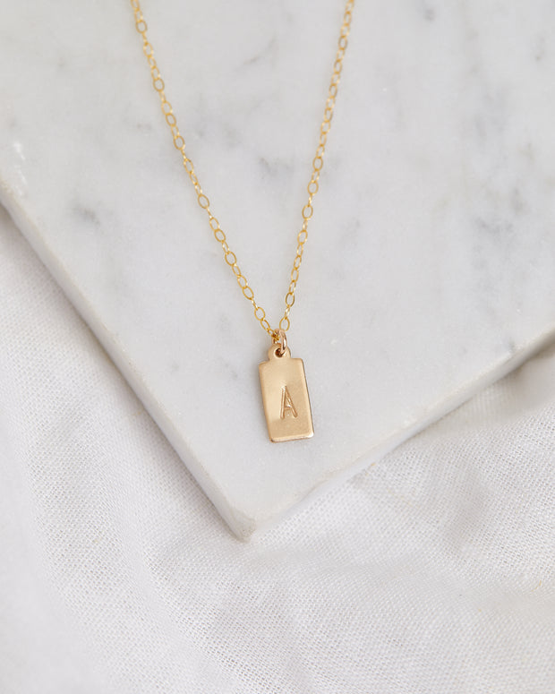 Tiny Rectangle Stamped Necklace