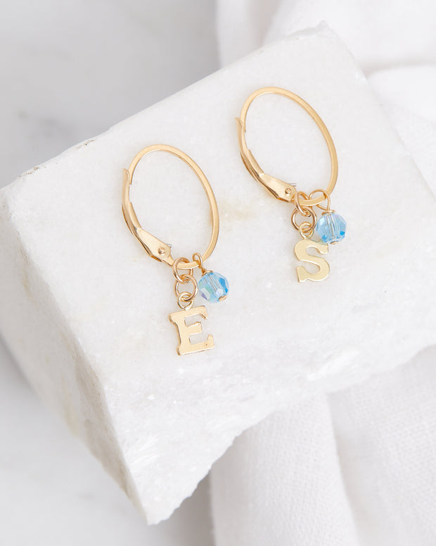 Initial & Gemstone Cluster Earrings