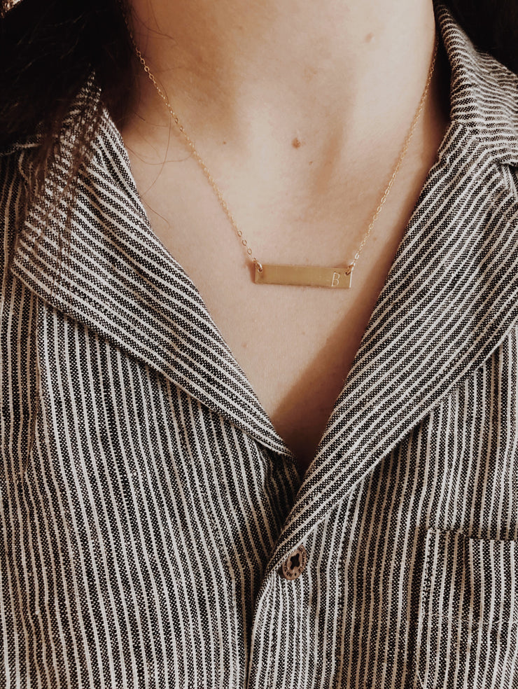 Stamped Initial Necklace - Bar