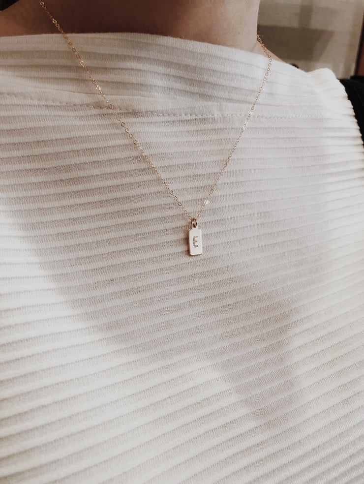 Stamped Initial Necklace - Rectangle