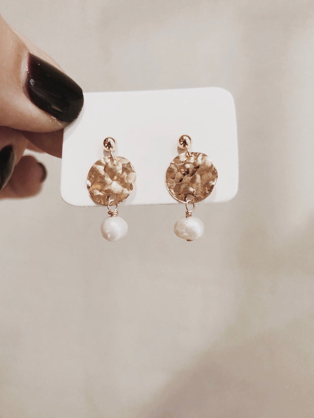 Hammered Coin and Pearl Studs