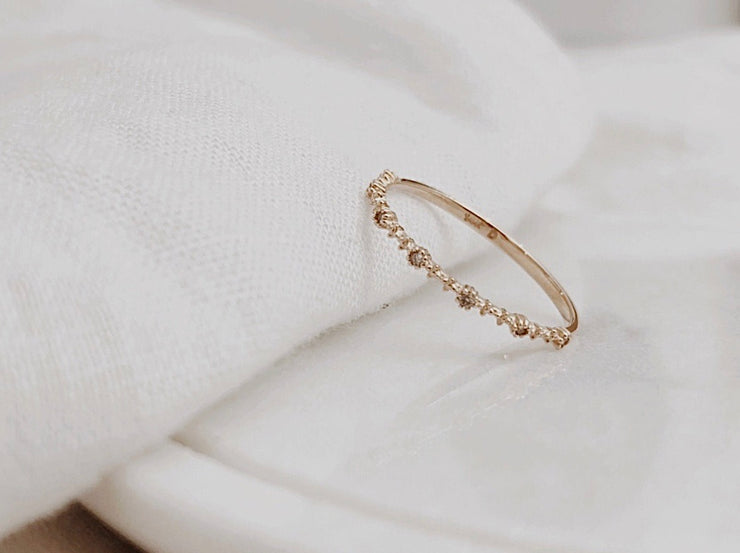 Solid Gold Diamond Milgrain Band