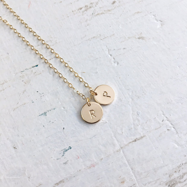 Circle Initial Stamped Necklace