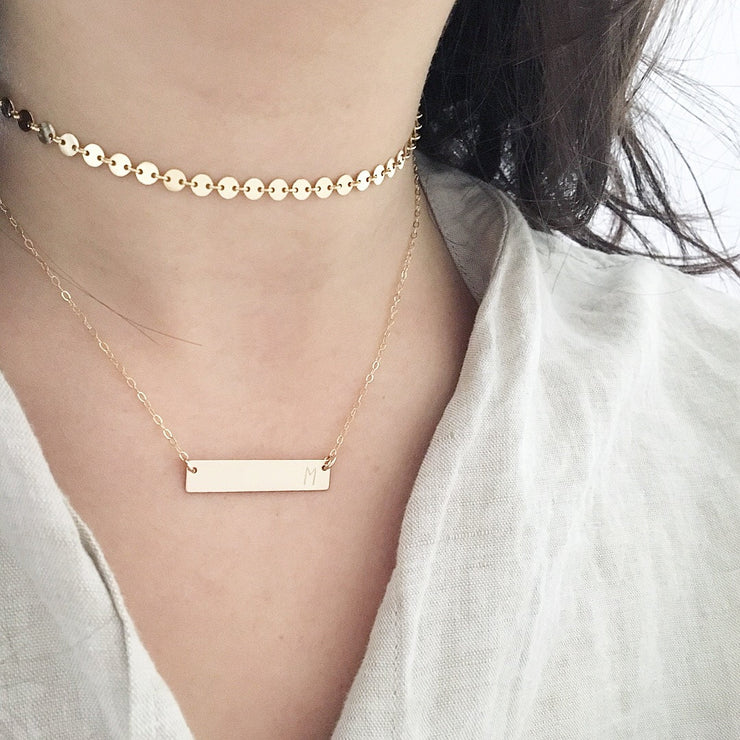 Rectangle Initial Stamped Necklace