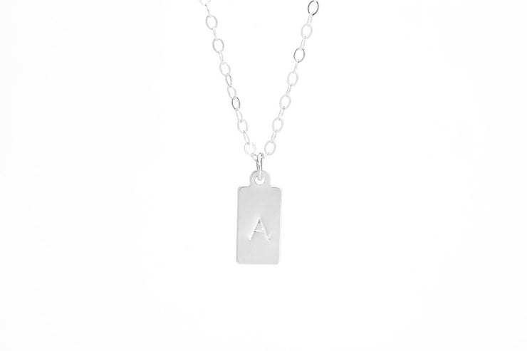 Tiny Square Initial Stamped Necklace