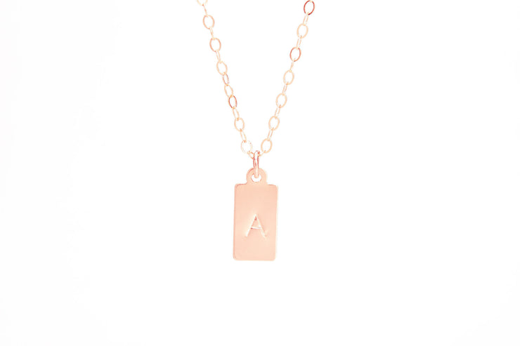 Tiny Square Initial Stamped Necklace