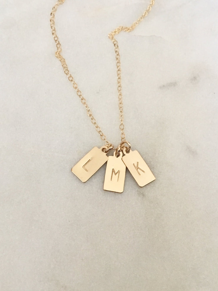 Tiny Square Initial Stamped Necklace