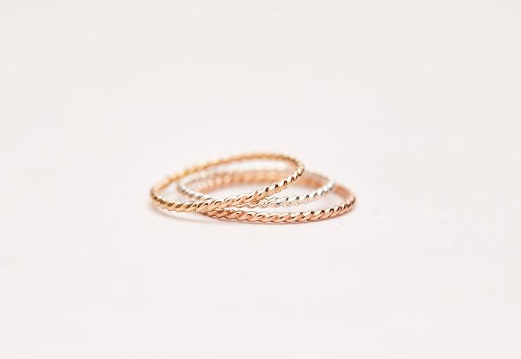 Rose, Yellow Gold & Silver Twisted ring set 