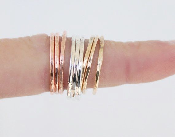 Rose Gold, Sterling Silver and Gold filled fine stacking ring 